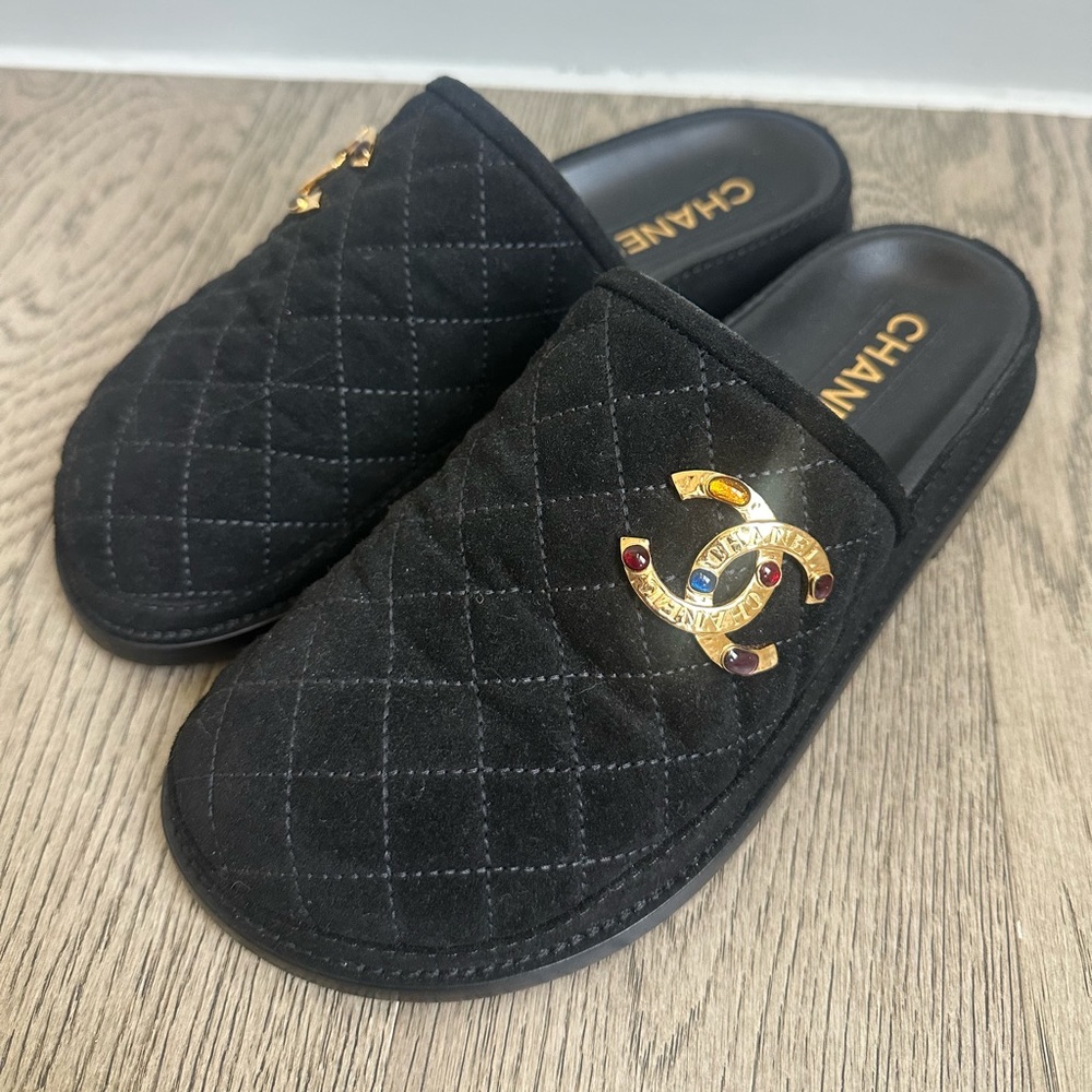 CHANEL black mules